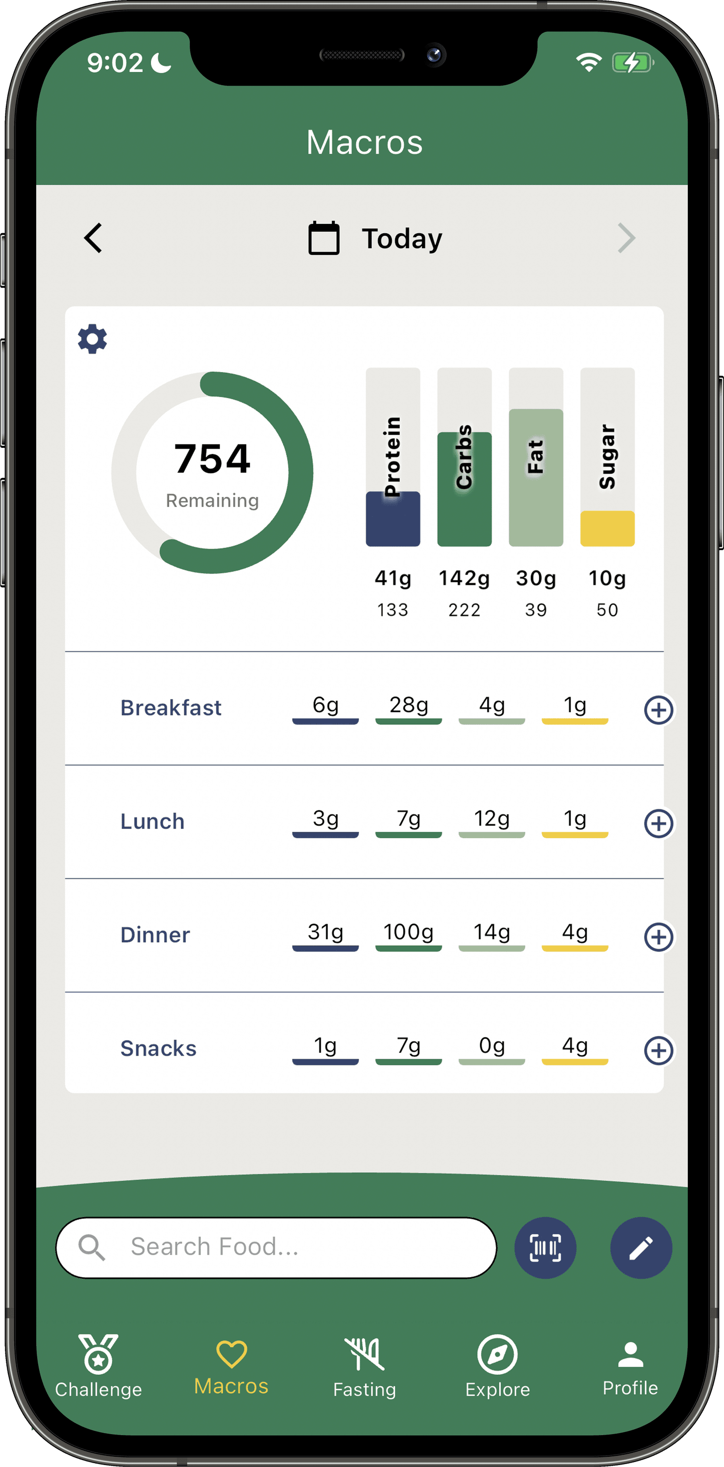 image of a phone showing the macros section on the Healthy Habit Tracker app.