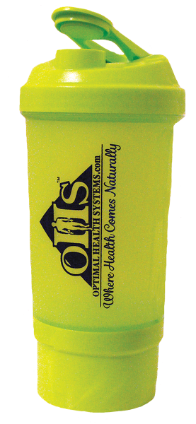 Image of a Shaker cup with the OHS logo and a green lid.