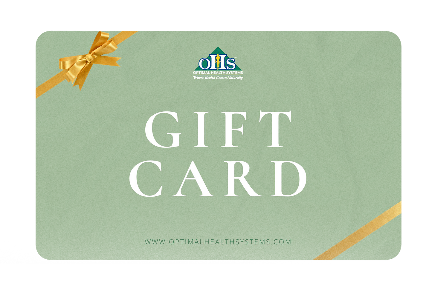 Image of a green with gold ribbon OHS gift card.