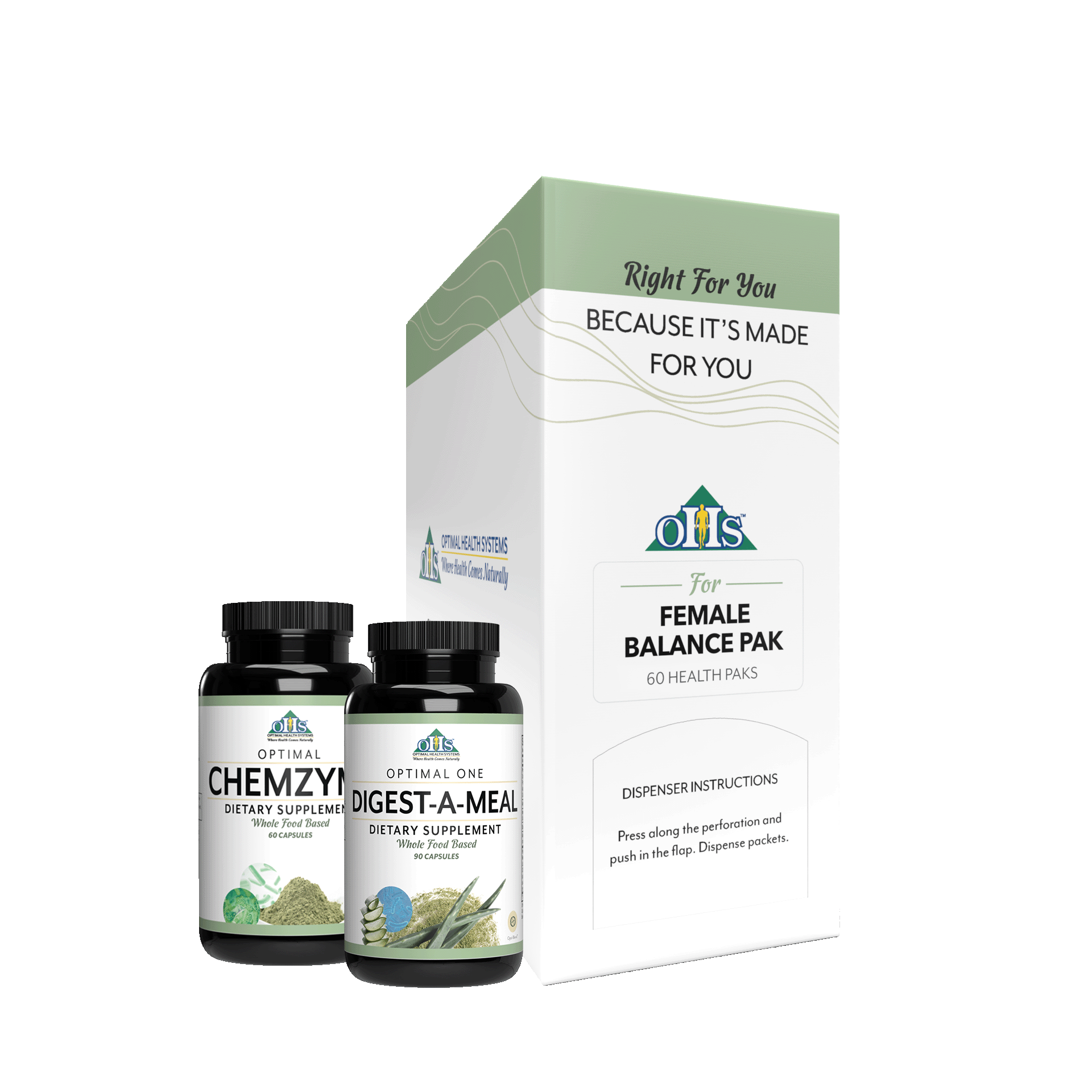 Image of Optimal Chemzyme, Digest-a-meal and a Female Balance Pak