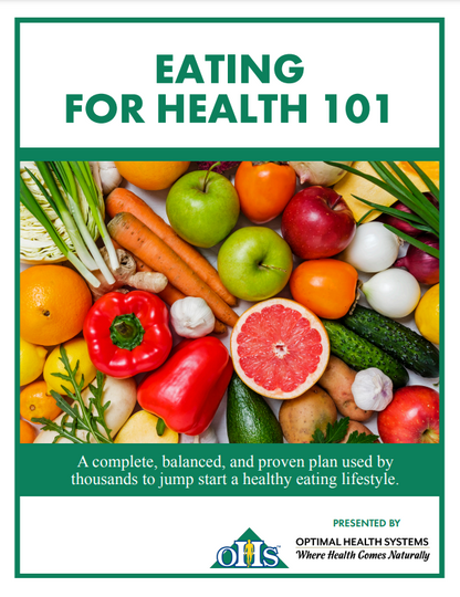 The image says Eating for Health 101, and it has a picture of fruits and veggies.