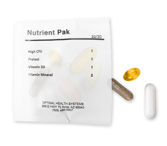 Image of an open packet with supplements coming out of it.